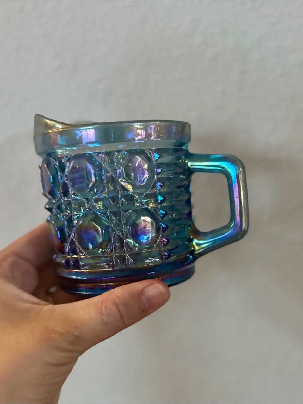 Indiana Glass Sugar & Creamer Set Windsor Design Carnival Glass Iridescent Blue
